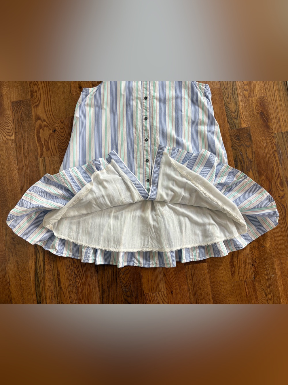 Anthropologie Maeve Striped Button Down Shirt Dress Sleeveless Pockets Ruffle M - Picture 4 of 11